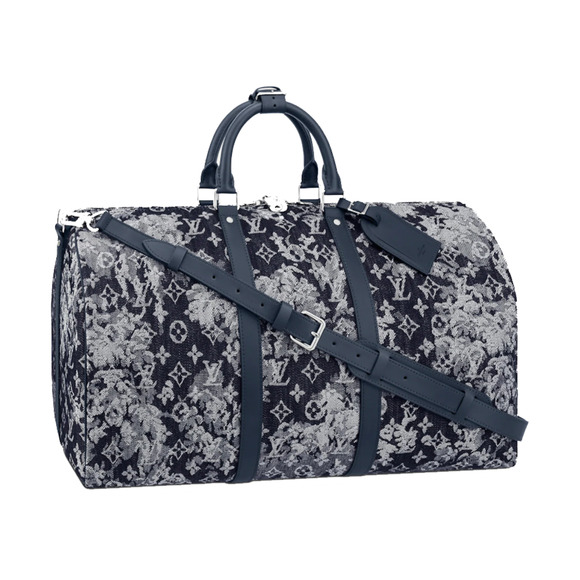 Louis Vuitton Keepall Bandouliere 50 Tapestry Blue Monogram Weekend Travel Bag - Picture 1 of 9